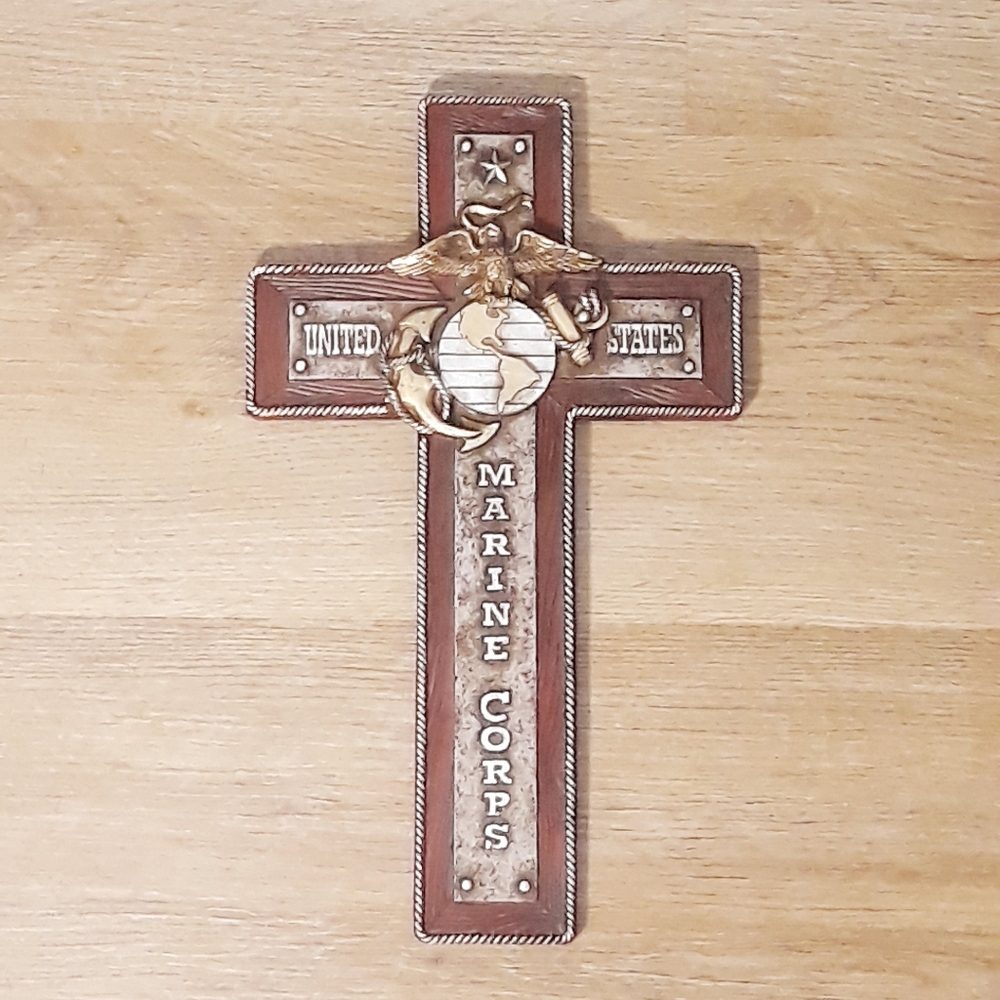 United States Marine Corps USMC Eagle Globe & Anchor Antique Finish Wall Cross - Picture 9 of 9